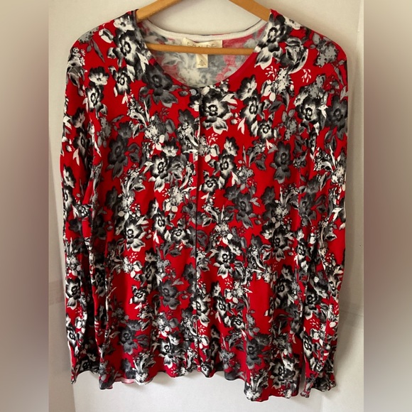 emaline Sweaters - Emaline XL rad and black floral cardigan